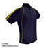A navy polo shirt with Aussie gold accents and a logo, featuring a classic collar and short sleeves.