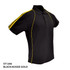 A black polo shirt with Aussie gold accents and a logo on the front. Features a classic collar and three buttons.