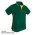 A bottle green polo shirt with yellow accents and a logo on the left chest. Features a classic collar and short sleeves.