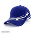 A blue and white cap featuring a wave design and a logo. The cap has a classic structured shape.