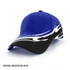 A cap in royal blue with a black and white wave design, featuring a structured front and curved brim.