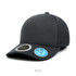 A black cap with a textured design and two circular badges, one featuring a logo and the other labelled 'Cool Dry'.