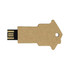 A key-shaped eco-friendly flash drive in brown with a black USB connector and a hole for keyring attachment.