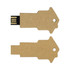 A key-shaped eco flash drive with a natural brown finish, featuring a black USB connector and a hole for attachment.