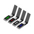 A set of four Milan LED flash drives in green, red, white, and blue, featuring a sleek black design and branding.