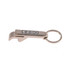 A drink bottle opener keytag in silver with a keyring attachment, featuring a brand logo.