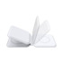 A white, foldable magnetic wireless charger with dual charging pads and a minimalist design. It includes a brand logo.