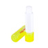 A lip balm stick in a vibrant yellow tube, featuring a white cap and clear body for easy viewing of the product inside.