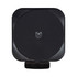 A black magnetic wireless car charger with a simple logo and a compact design.