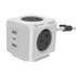 A white Power Cube Extended Trio USB hub with two power sockets and two USB ports.