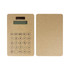 A brown eco-friendly solar calculator with a digital display and a numeric keypad. It has a minimalist design.