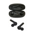 Black Leeds TWS earbuds with a charging case, featuring an interior layout for storage.
