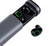 A pair of black Royston TWS earbuds with a charging case, featuring green accents and a logo.