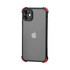 A rugged iPhone case in black with red accents, featuring a transparent back and reinforced corners.