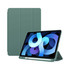 A green iPad case with a front cover that can stand and a slot for a stylus. It has a sleek design.