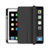 A black Rover Folio iPad Case displayed open and closed, featuring a sleek design and a stylus.