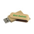 An eco-friendly beige flash drive with a swivel design and a logo featuring green text.