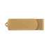 An eco-friendly swivel flash drive in a natural brown colour, featuring a logo on its surface.