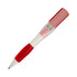 A red and clear pen with a USB flash drive integrated into its design, featuring a simple logo.