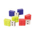 A set of colourful USB flash drives shaped like building blocks, featuring red, blue, green, and yellow colours.