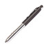A black and silver stylus 4-in-1 pen with a smooth finish and a clip for easy attachment.