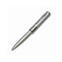 A silver metal pen with a sleek retro design, featuring a clip and a pointed tip, elevated for writing.