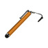 An orange stylus pen with a chrome clip and a rubber tip, featuring a black cord attachment.