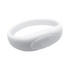 A white silicone wristband featuring a smooth, rounded design and an oval imprint area.