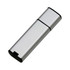 A sleek silver flash drive with a black end cap and a subtle logo on the side.