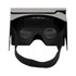 A pair of black virtual reality glasses with a secure strap and lenses visible inside.