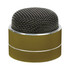 A compact Bluetooth speaker in gold with a textured black grille on top and a sleek design.
