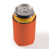 A drink can is encased in a vibrant orange surf stubby cooler, designed to keep beverages cold.
