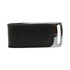 A sleek black leather flash drive with a silver metal clip and a subtle logo.
