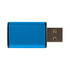 A blue metal USB data blocker with a USB connector, featuring a sleek design.