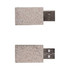 A USB data blocker in a beige and speckled design, featuring a metallic connector, with a logo on the surface.