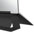 A slim black laptop stand with a sleek silver surface, designed for optimal device support. It features a minimalist design and branding.