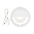 A white circular LED selfie light with a USB charging cable. The light features a ring design for illumination.