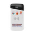A white wireless power bank with a sleek design and a digital display, featuring colourful cartoon graphics and branding.
