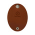 A brown oval-shaped key holder with a metallic button and an embossed logo, featuring the name "Das Auto."