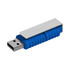 A blue and silver USB flash drive with a textured body and a metal clip for portability.