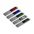 A set of four LED flash drives in silver with illuminated panels in red, blue, green, and black. Each has a logo.