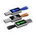 Three LED flash drives in black, orange, and blue, featuring different logos and a strap for easy handling.