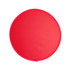 A round, bright red fabric item with a smooth surface and a stitched edge.