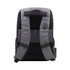 A grey backpack featuring padded straps and a logo, designed with sleek, anti-theft features.