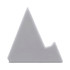 A grey triangular phone stand designed to hold devices. It features a minimalistic shape and has a logo.