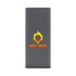 A grey power bank featuring a flame graphic and branding logo. Compact design suitable for portable charging.