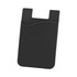 A black Sticky Pouch designed to attach to a phone, featuring a textured surface and a curved pocket opening.