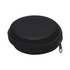 A round, black zippered case with a smooth surface, ideal for storing small items. Features a zip closure.