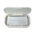 A hinged lunch box in white with a removable inner compartment, featuring a brand logo inside.
