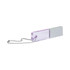 A purple and silver Glowing Flash USB on a chain, showcasing a sleek design with a modern finish.